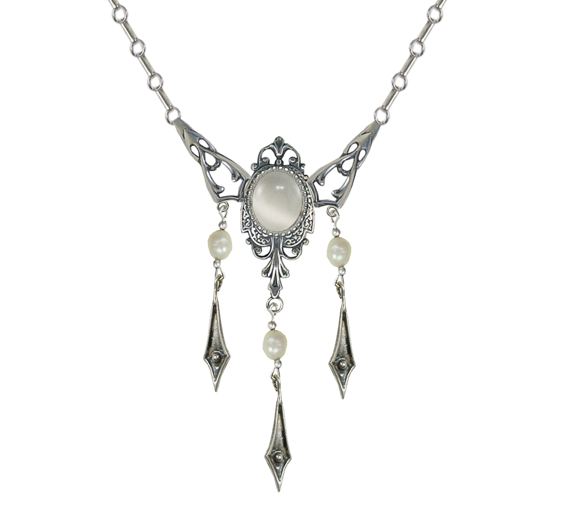 Sterling Silver Victorian Necklace With White Moonstone